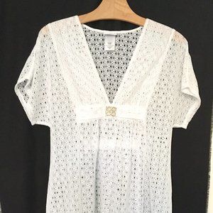 Jaclyn Smith White Eyelet Beach Cover Up Tunic S
